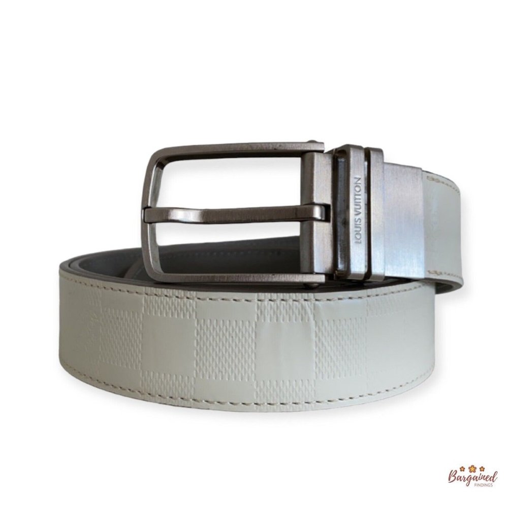 Auth Louis Vuitton White Damier Infini Leather Boston Reversible Belt 100/40